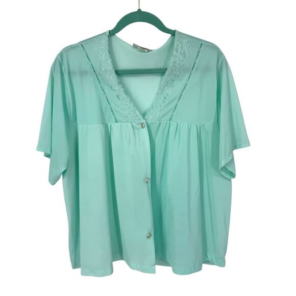 Vintage Dainty Nylon Lace Bed Blouse Top Button Closure Embroidered USA 2XL - Picture 1 of 8